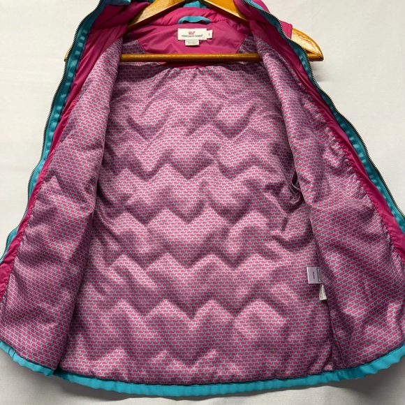 Vineyard Vines Fuchsia Quilted Puffer Vest with Teal Accents small - Picture 6 of 9